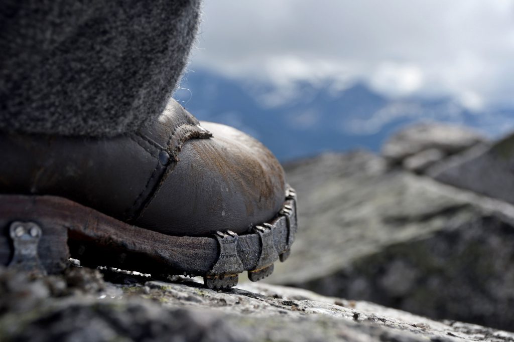 A closeup of the replica hobnail boots used by the mountaineers