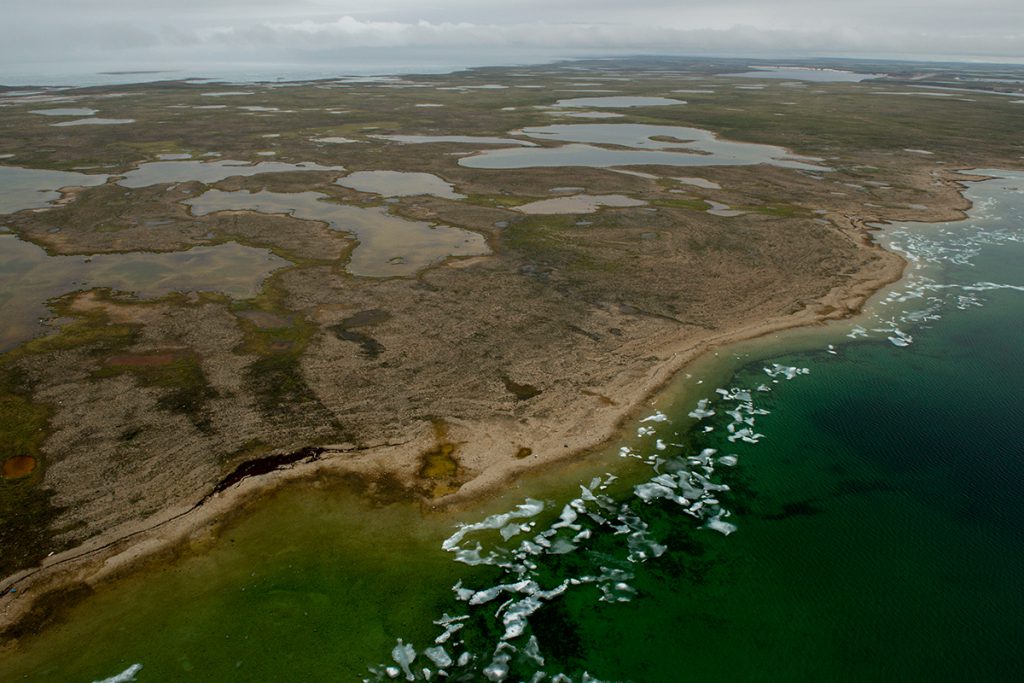 Small chunks of ice remain on the shore of Cambridge Bay