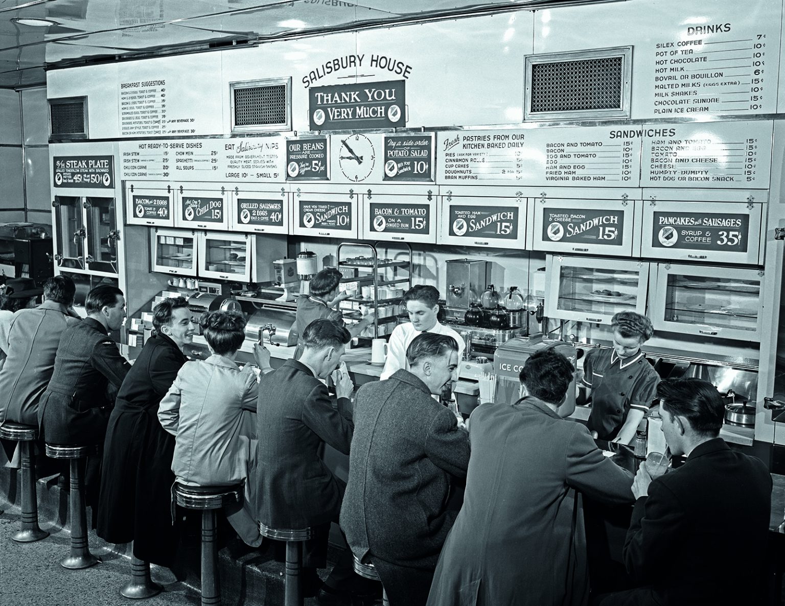 Lunch counter Kennedy Street Salisbury House Winnipeg Manitoba 1940s