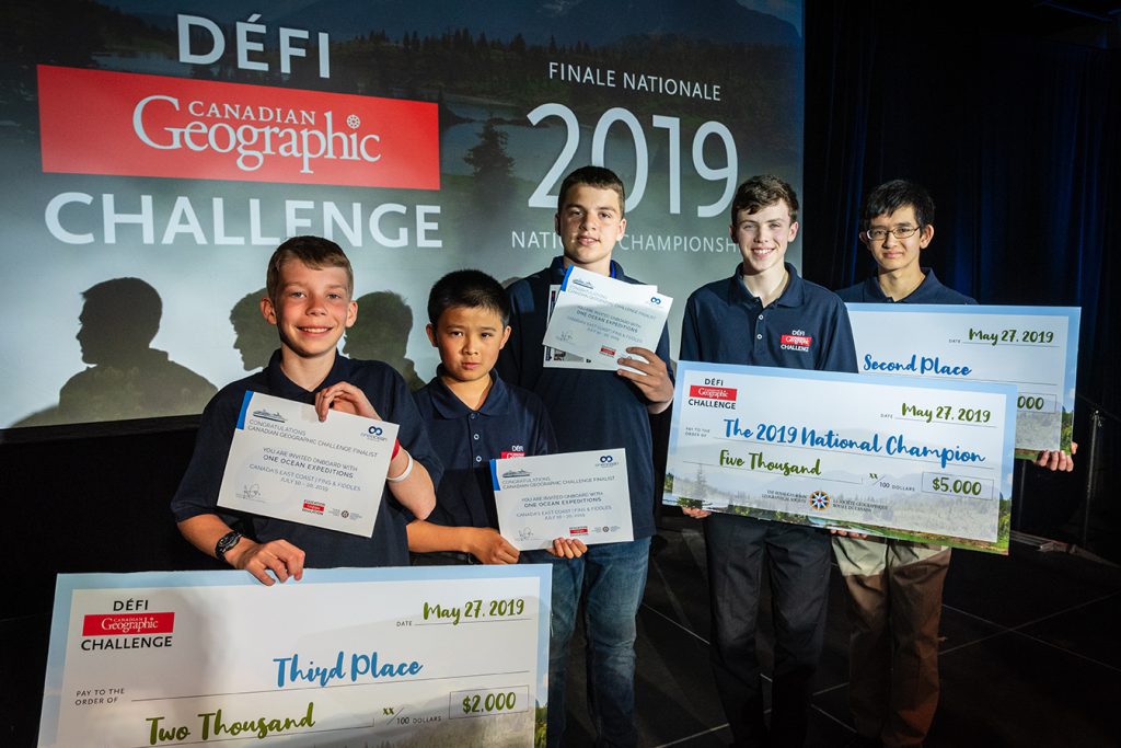 The top five finalists in the 2019 Canadian Geographic Challenge