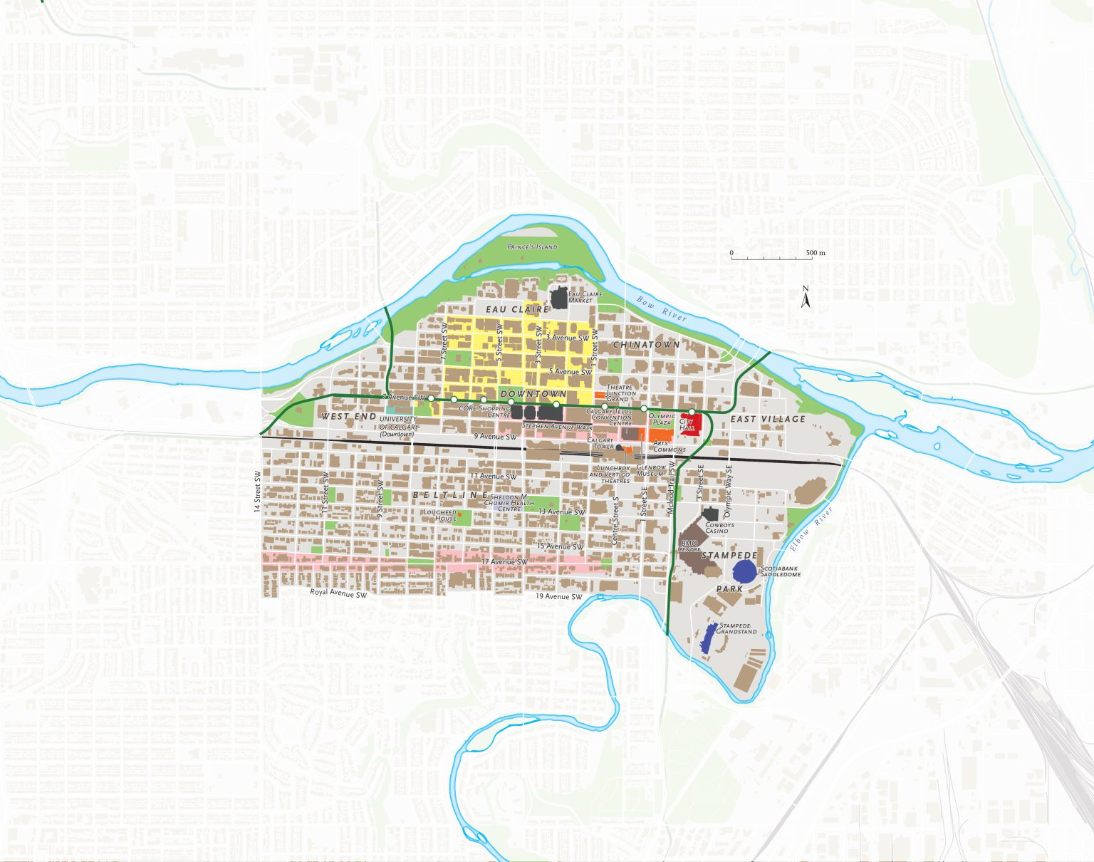 A map of downtown Calgary 