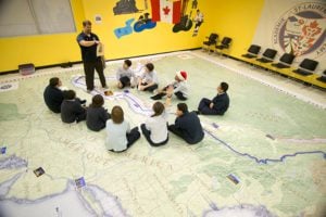 The War of 1812 giant floor encourages students to interact with history