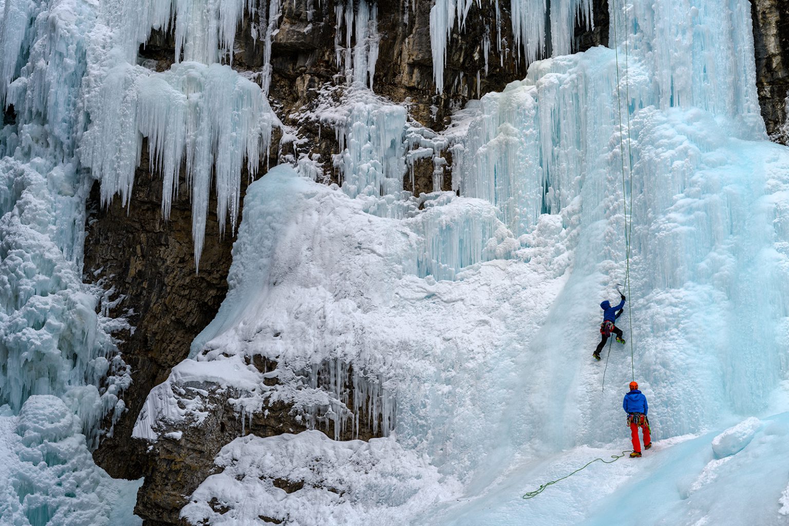 Ice climbers at Johnston Canyon, Banff National Park. Photo by Ferenc Cegledi