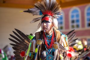 Harland Smalleyes, a dancer representing the Stoney Nakoda and Blackfoot First Nations, performs during the 2017 Stampede