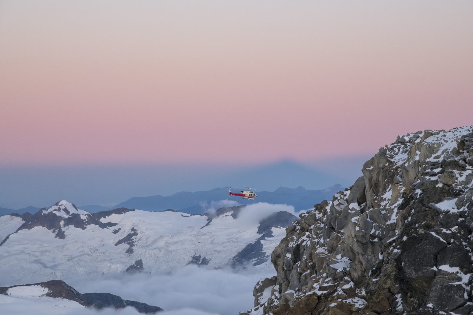 helicopter landing at dawn