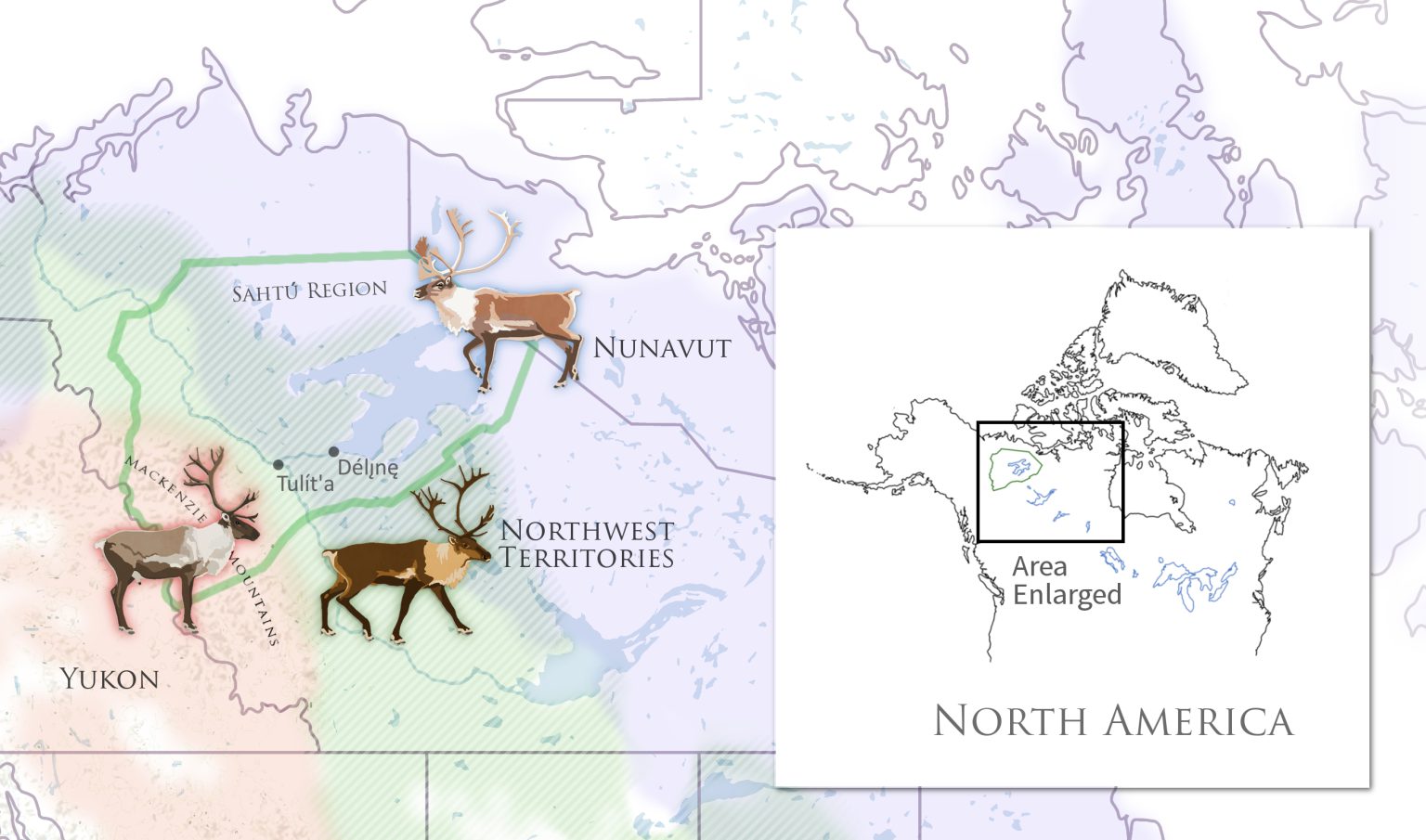Map showing caribou subspecies distribution in the Sahtu region of Northwest Territories