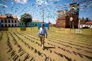Michael Palin walks the Praça da Matriz in Alcântara, Brazil, on day 23 of his visit.