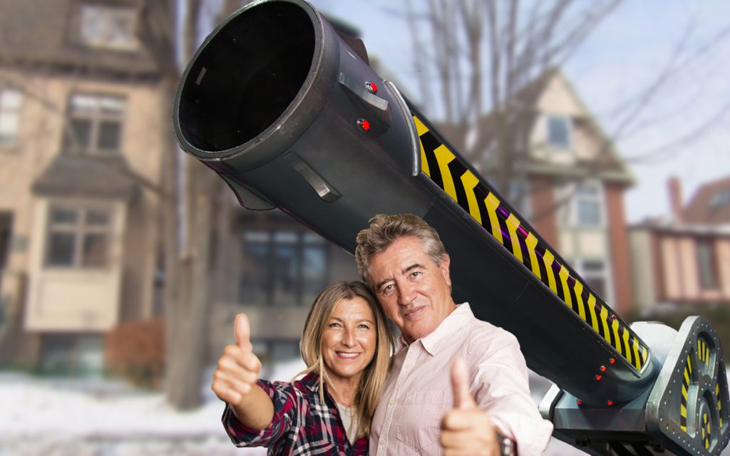 Explorers Pamela and Peter Bracefait with their circus cannon