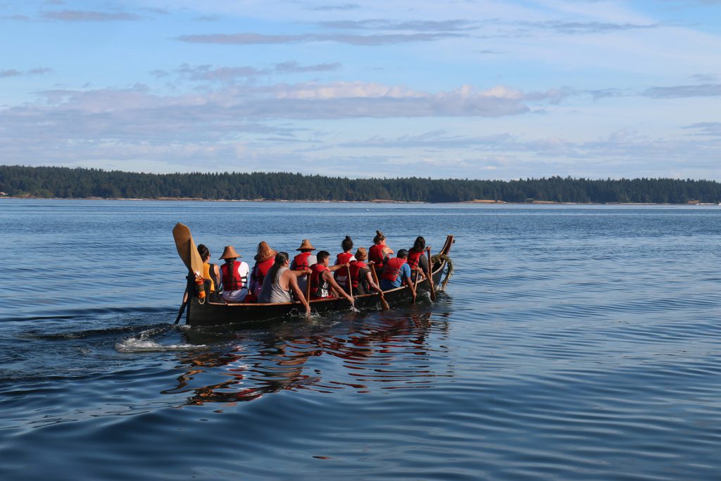 The Squaxin Island canoe family on the Tribal Canoe Journey.