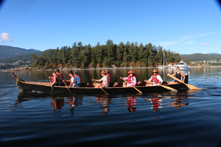The Nokedjak from Squaxin Island in Stz’uminus waters on the 2017 Tribal Canoe Journey.
