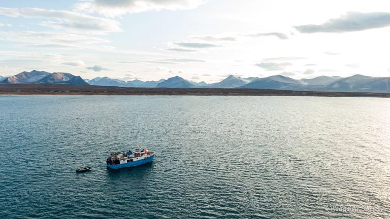 A research ship off the coast of Baffin Island, Nunavut