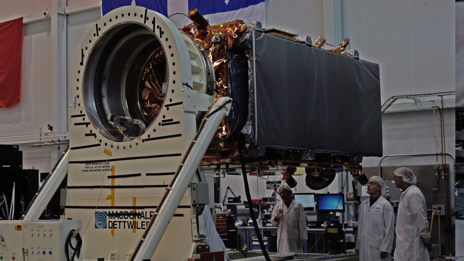 A remote sensing satellite in a lab 