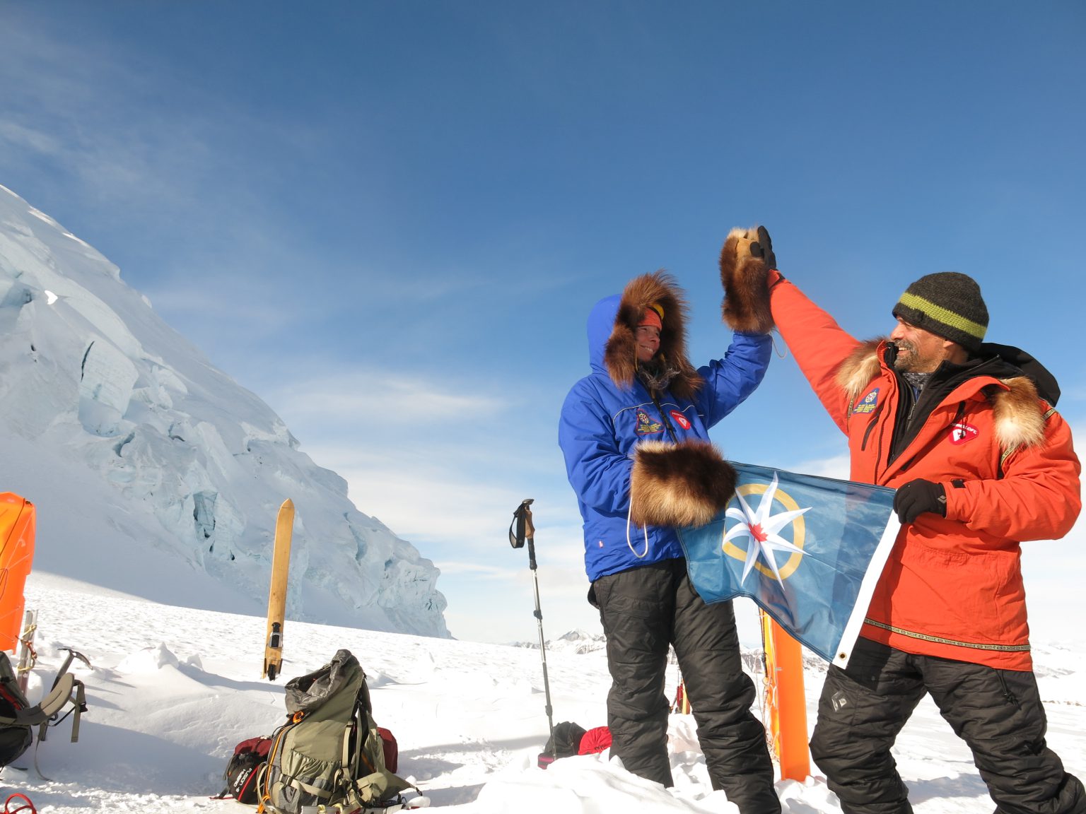Safely back to basecamp, Marceau and Dupre celebrate their success