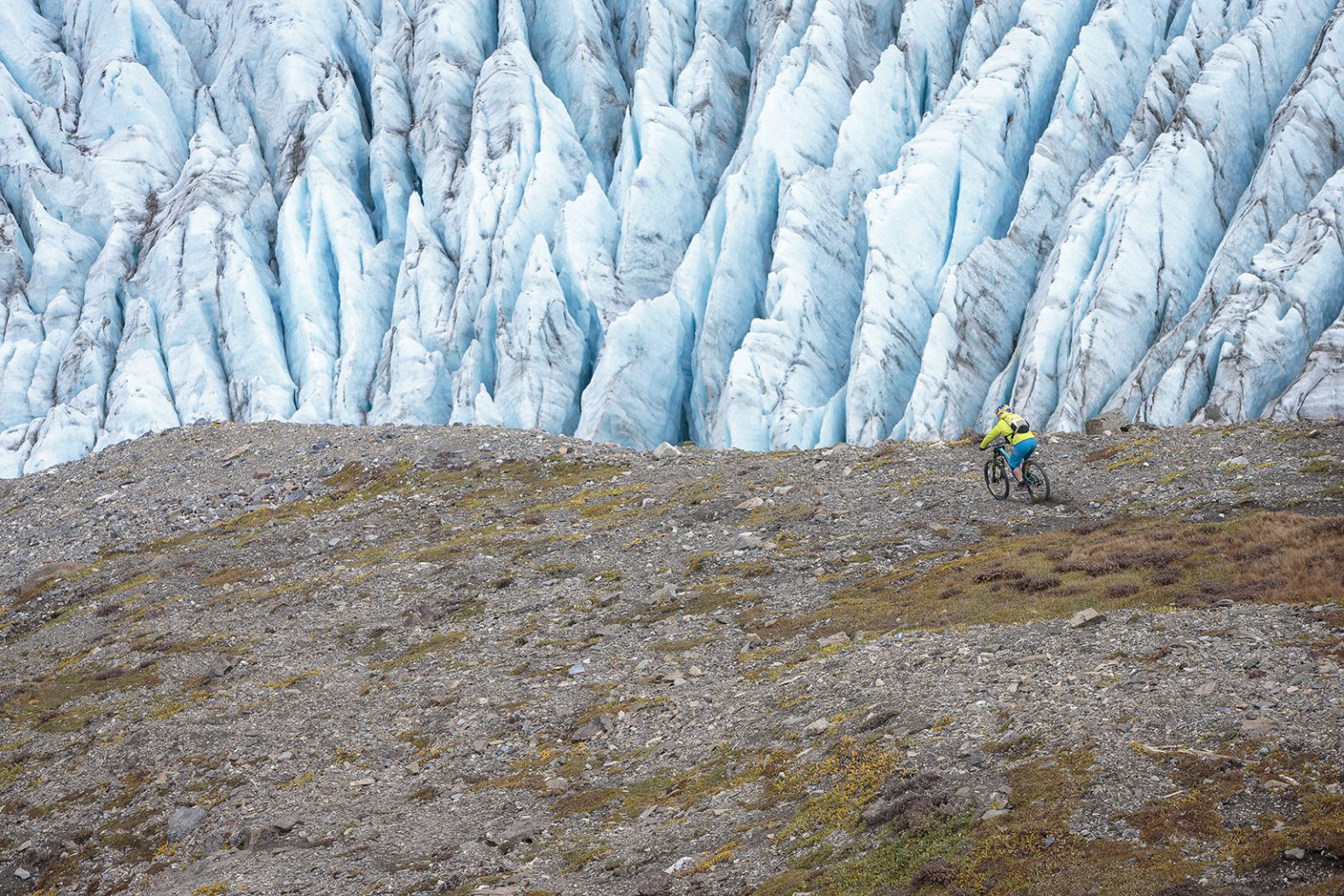 Darren Berrecloth rides down a previously untouched slope in the Tatshenshini-Alsek Provincial Park in British Columbia, Canada on September 4, 2016.