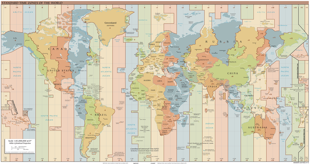 Map of time zones of the world