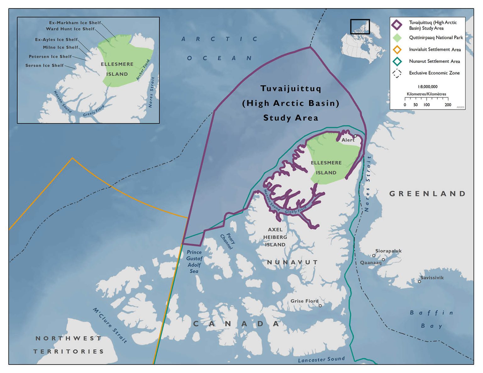 Map showing the Tuvaijuittuq study area