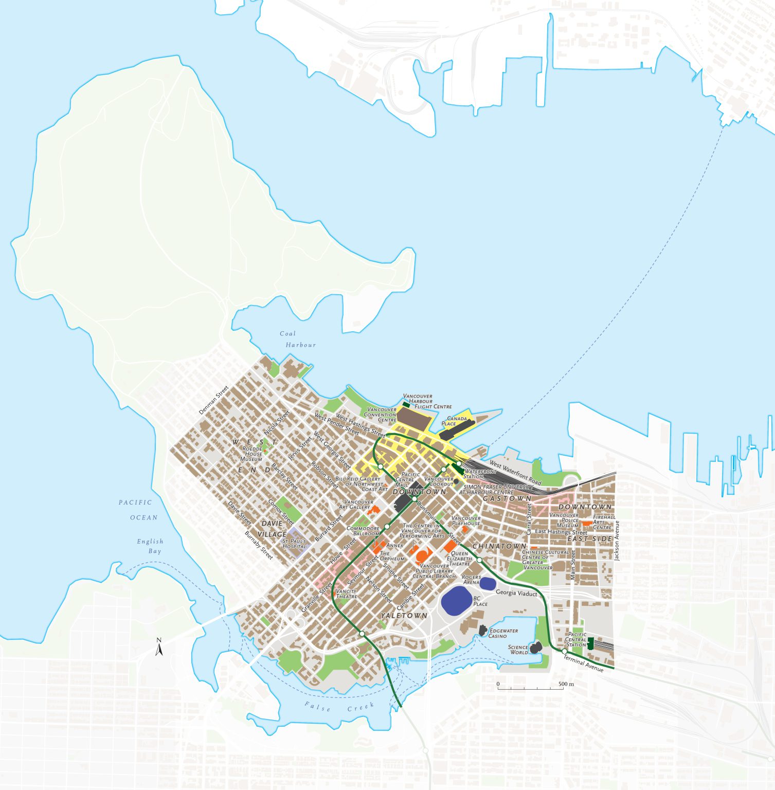 A map of downtown Vancouver